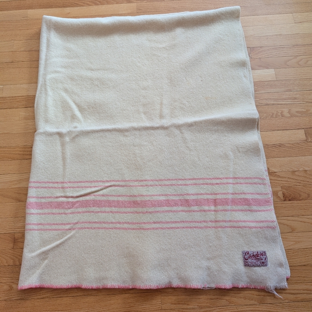 Condon's 100% Wool Blanket 56" X 72" Cream Pink Stripes Blanket Stitch Woolen - Picture 9 of 10